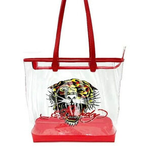 NWT Ed Hardy Tiger Graphic Vintage‎ Y2K Clear Festival Large Tote Bag